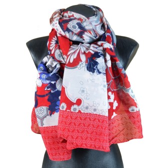 Cheche polyester rouge à marguerites