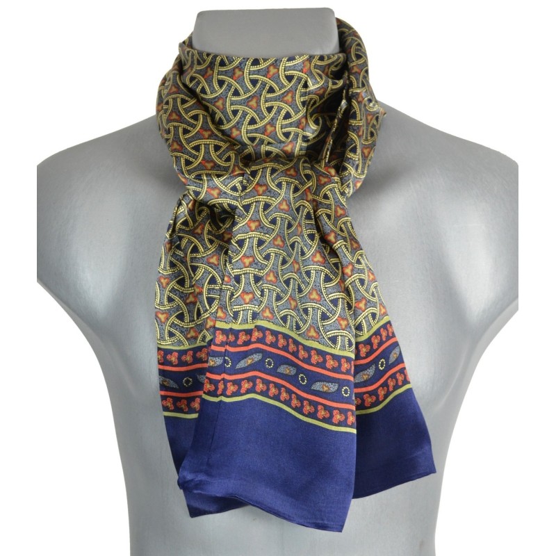 Foulard en soie homme bleu motif roues