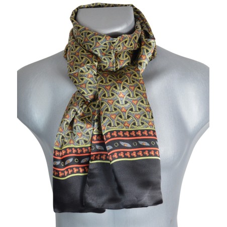 Foulard en soie homme noir motif roues