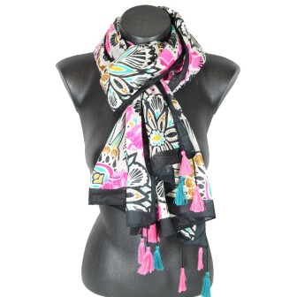 Cheche pompons noir et rose