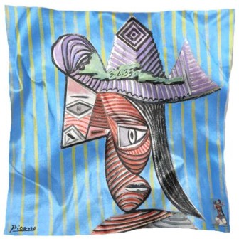 Foulard en soie Picasso, Buste de femme au chapeau rayé