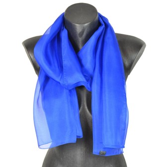 Echarpe mousseline soie bleu électrique fabriquée en France