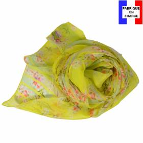 Echarpe de soie jaune à fleurs fabriquée en France