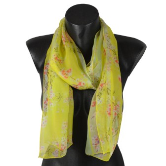 Echarpe de soie jaune à fleurs fabriquée en France