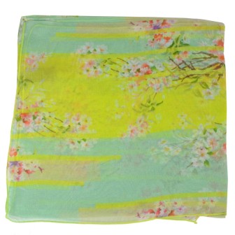 Carré de soie jaune petites fleurs fabriqué en France