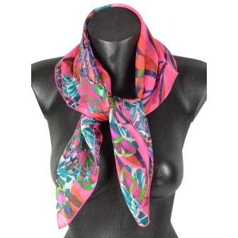 Carré de soie pivoines roses fabriqué en France