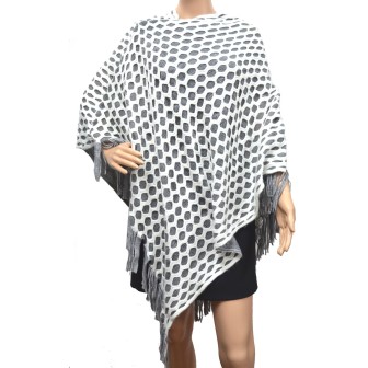 Poncho troué doublé à franges blanc