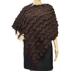 Poncho uni à franges gris