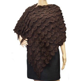 Poncho uni à franges gris