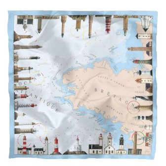 Foulard en soie Héron,Les phares Bretons