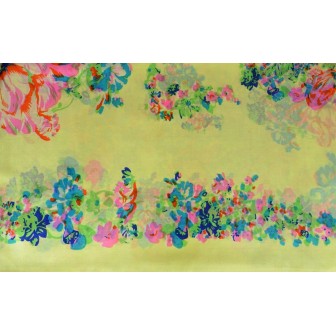 Etole en mousseline de soie jaune à fleurs