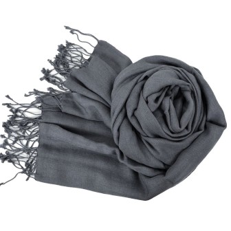 Grande étole 90X200 soie et cachemire gris-plomb