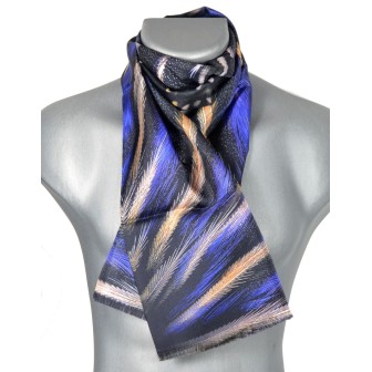 Echarpe soie homme "plumes" bleue