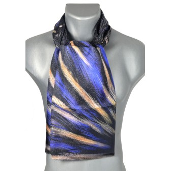 Echarpe soie homme "plumes" bleue