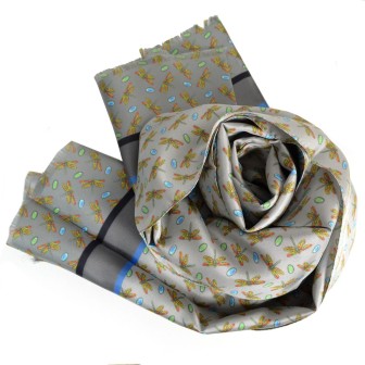 Echarpe soie homme Tiffany – Dragon fly gris