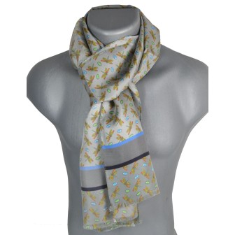 Echarpe soie homme Tiffany – Dragon fly gris