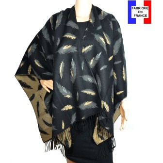 Poncho Boho plumes noir made in France