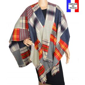 Poncho patch rouge et bleu made in France