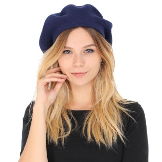 Beret en cachemire et viscose bleu marine