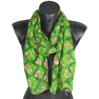 Echarpe soie Losange vert pomme fabriquée en France