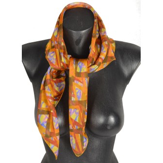 Carré de soie Losange orange fabriqué en France
