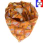 Carré de soie Losange orange fabriqué en France