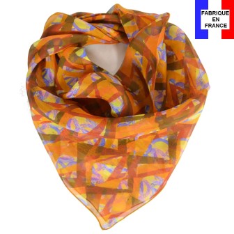 Carré de soie Losange orange fabriqué en France