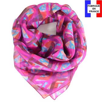 Carré de soie Losange rose fabriqué en France