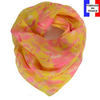 Carré de soie Givre jaune fabriqué en France