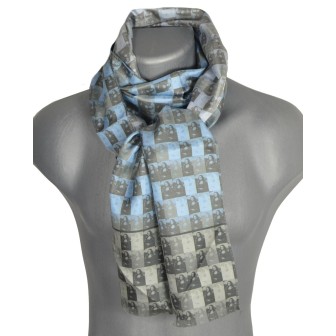 Echarpe soie homme Joconde - Léonard de Vinci bleue