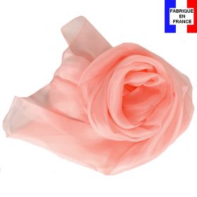 Echarpe mousseline soie rose poudré fabriquée en France