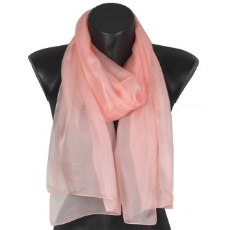 Echarpe mousseline soie rose poudré fabriquée en France