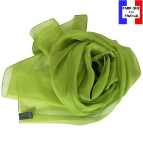 Echarpe mousseline soie verte fabriquée en France