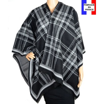 Poncho écossais noir et gris made in France