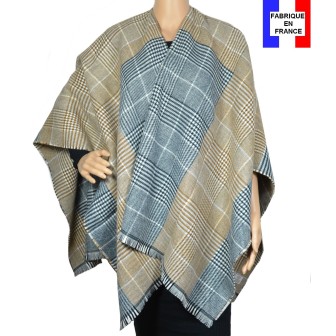 Poncho tartan beige made in France