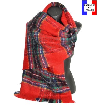 Châle mohair écossais rouge fabriqué en France