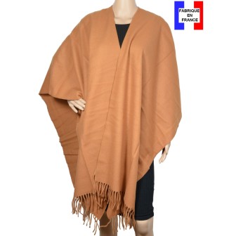 Poncho laine uni camel made in France