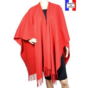 Poncho laine uni rouge made in France