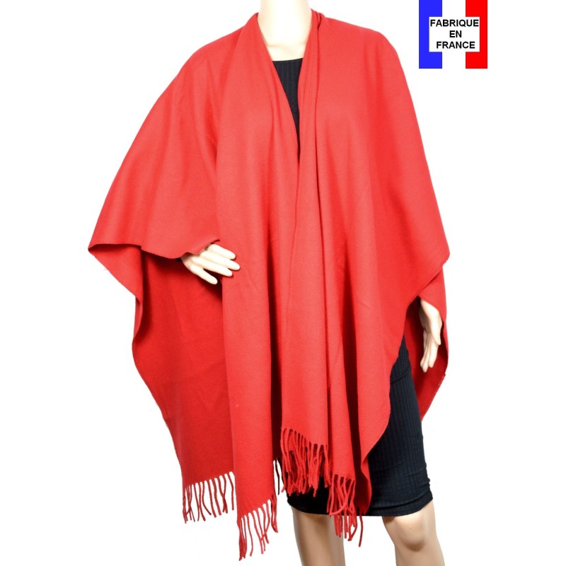 Poncho laine uni rouge made in France