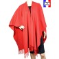 Poncho laine uni rouge made in France