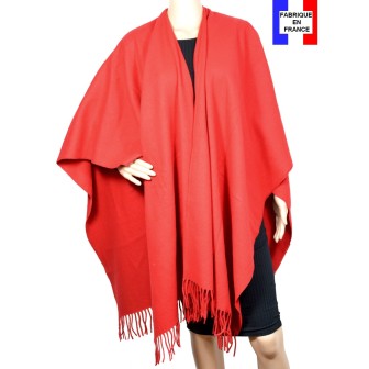 Poncho laine uni rouge made in France