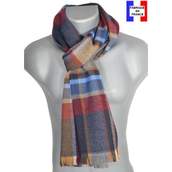 Echarpe tartan bleu-bordeaux Hugo made in France