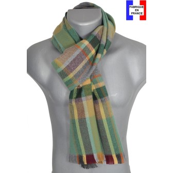 Echarpe tartan vert-ocre Hugo made in France