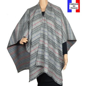 Poncho laine et cachemire Cabri gris et rouge