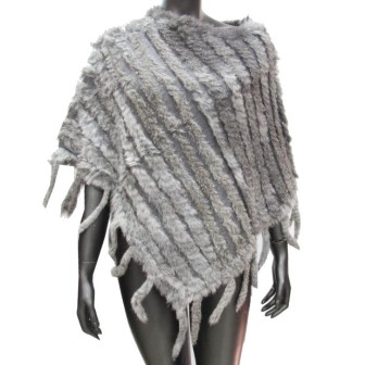 Poncho franges gris clair en lapin