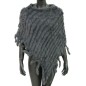 Poncho franges gris foncé en lapin