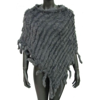 Poncho franges gris foncé en lapin