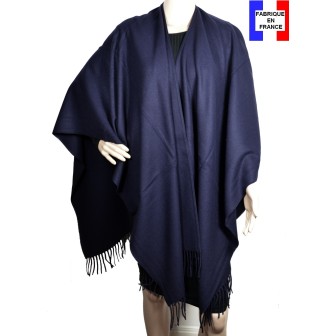 Poncho laine uni bleu marine made in France