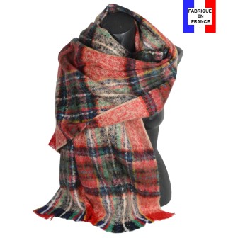 Châle mohair écossais rouge et vert fabriqué en France