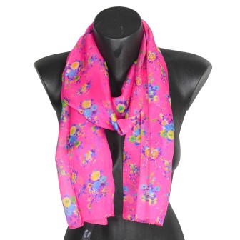 Foulard soie Bouquet rose fabriqué en France